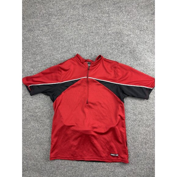 Pearl Izumi Cycling Jersey Mens Medium Red Black Half Zip 3 Rear Pockets Sensor - Picture 1 of 7